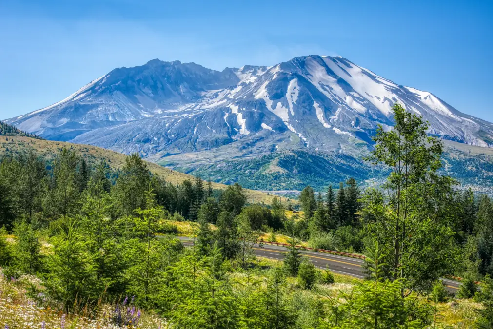 A moody Pacific Northwest mountain landscape.